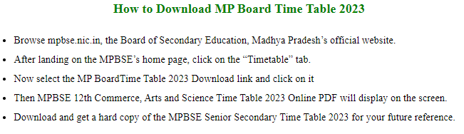 MP Board Exam Time Table 2023
